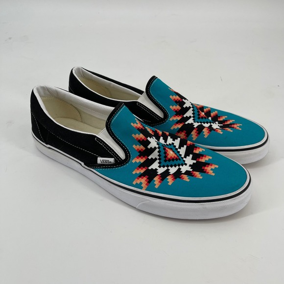 Vans Classic Slip-On Aztec Turquoise Black Men's Shoes Sneakers